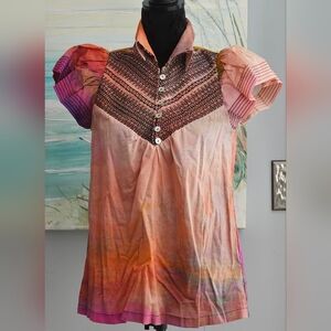 Hope for Flowers by Tracy Reese Smocked Henley Blouse Sz XS